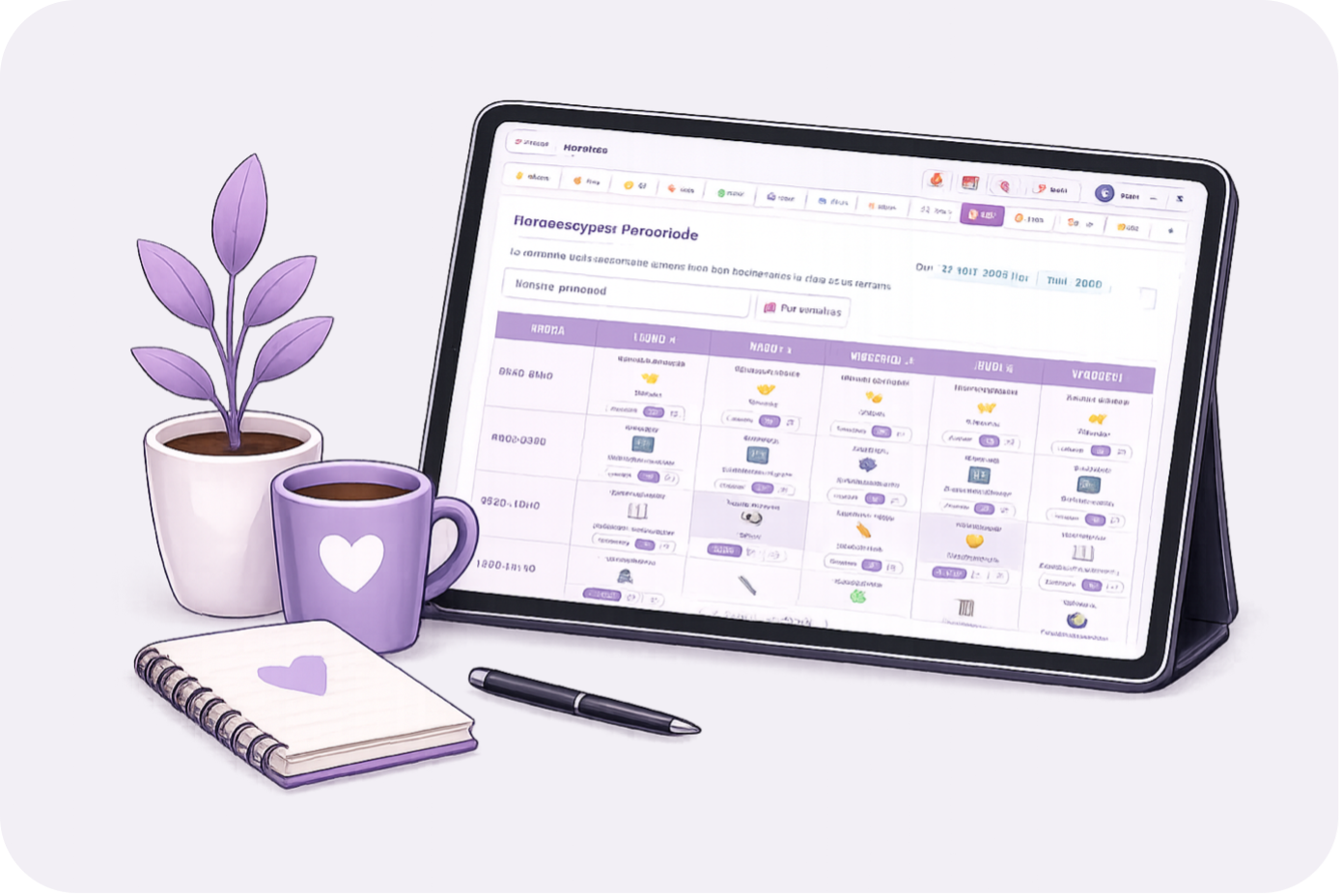 Horaires types sur tablette